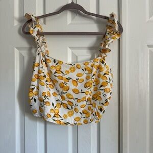 Women’s Lemon Print Crop Top - White/Yellow
